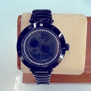 Vestal “The Rose” Black Swarovski Crystal Watch New Battery EUC 38mm